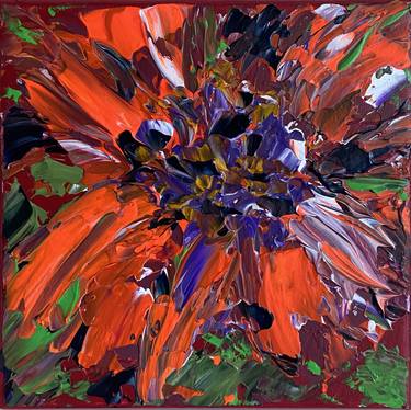 Original Red Aster Flower Painting On Canvas thumb