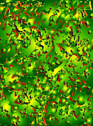 Abstract non-figurative composition in yellow, red and green tones thumb