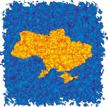 Map of Ukraine in the yellow-blue colors of the Ukrainian flag thumb