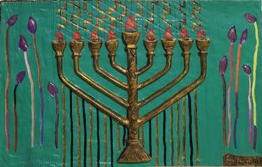 BAS RELIEF of Hanukkah in style VAN GOGH thumb