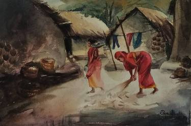 Original Rural life Painting by Sankarshan Parua