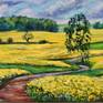 A fast, fresh, emotional landscape. The sun, the field, the wind and the yellow flowers are all in the picture "Yellow Field". The painting is made in oil on canvas, canvas on a stretcher, tools palette knife and brush.