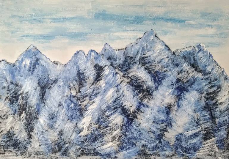 Snowy Rocky Mountains Painting By Moon Abbasova Saatchi Art