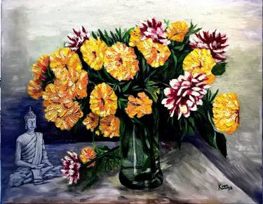 Original Fine Art Floral Paintings by Kiran Zaidi