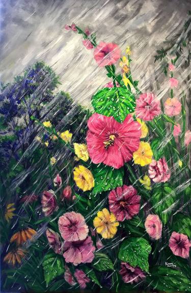 Original Fine Art Floral Paintings by Kiran Zaidi