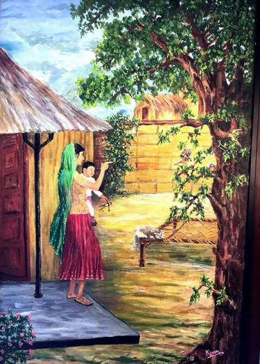 Original Fine Art Rural life Paintings by Kiran Zaidi