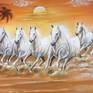 This is the beautiful oil painting showing the galloping of seven horses running in the desert area and background there is a  rising sun. According to Fensue horse painting on wall brings fame, recognition, success in career and life.
This is framed canvas and ready to hang.
