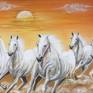 This is the beautiful oil painting showing the galloping of seven horses running in the desert area and background there is a  rising sun. According to Fensue horse painting on wall brings fame, recognition, success in career and life.
This is framed canvas and ready to hang.