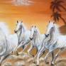 This is the beautiful oil painting showing the galloping of seven horses running in the desert area and background there is a  rising sun. According to Fensue horse painting on wall brings fame, recognition, success in career and life.
This is framed canvas and ready to hang.