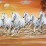 This is the beautiful oil painting showing the galloping of seven horses running in the desert area and background there is a  rising sun. According to Fensue horse painting on wall brings fame, recognition, success in career and life.
This is framed canvas and ready to hang.