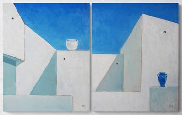 Greece geometry. White and blue  - diptych thumb