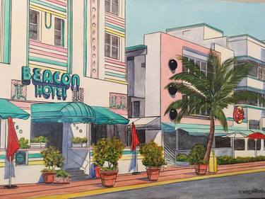 Original Art Deco Architecture Paintings by Howard Newman