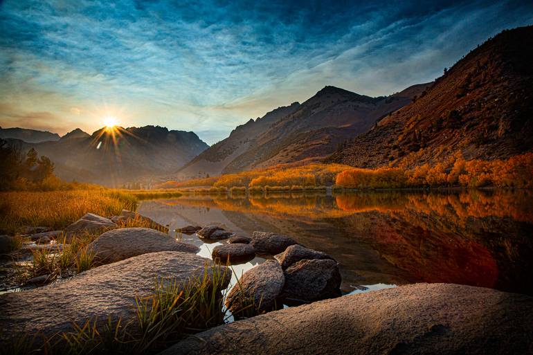 Original Landscape Photography by Rex Gelert | Modernism Art on Canvas | Autumn Setting on the Lake