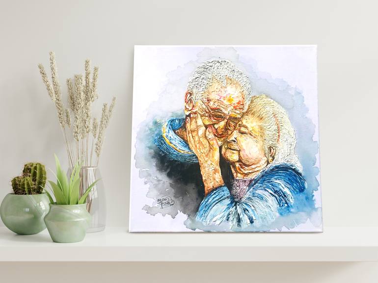 LOVE IS NEVER GETTING OLD Old Couple canvas painting Painting by