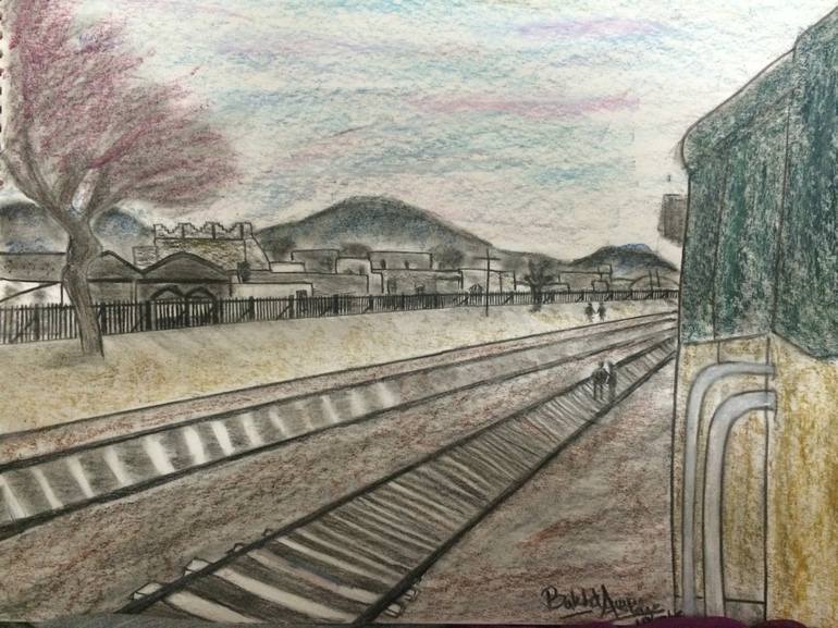 Original Fine Art Train Drawing by Bakhtawar Aslam