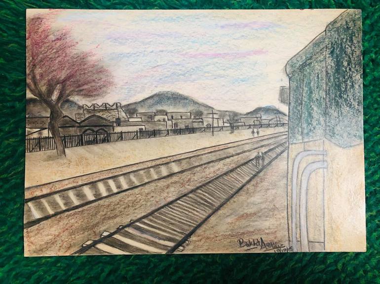 Original Fine Art Train Drawing by Bakhtawar Aslam