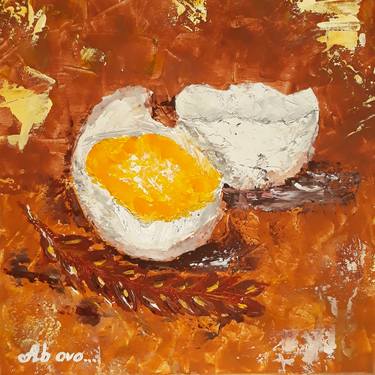 Ab ovo…  Modern Abstract Impressionism acrylic art Brown Yellow Egg Easter thumb