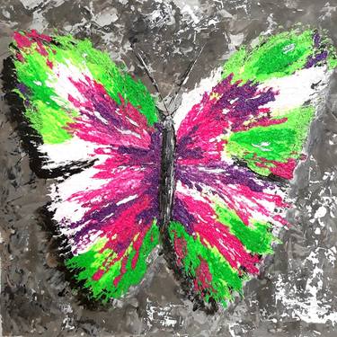 Hippie Original Art Butterfly Green Peace Love Freedom Abstract Expressionism thumb