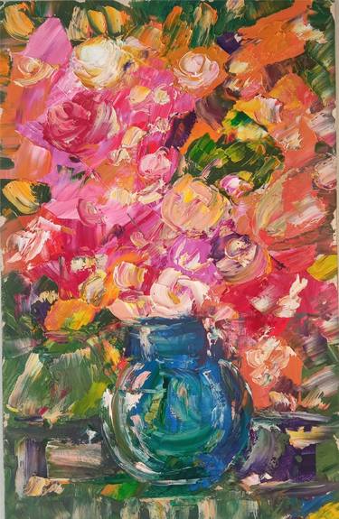 Autumn Inspired Floral Abstract Bouquet Still Life Oil Painting thumb