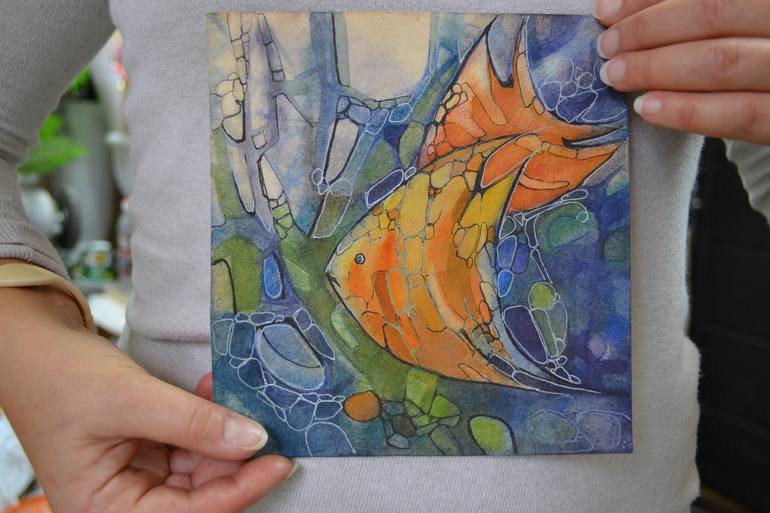 Original Abstract Fish Painting by Alina Skorokhod