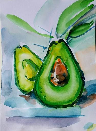 Avocado watercolor original art painting thumb
