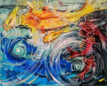 Abstract koi fish vivid color art Painting by Alina Skorokhod thumb