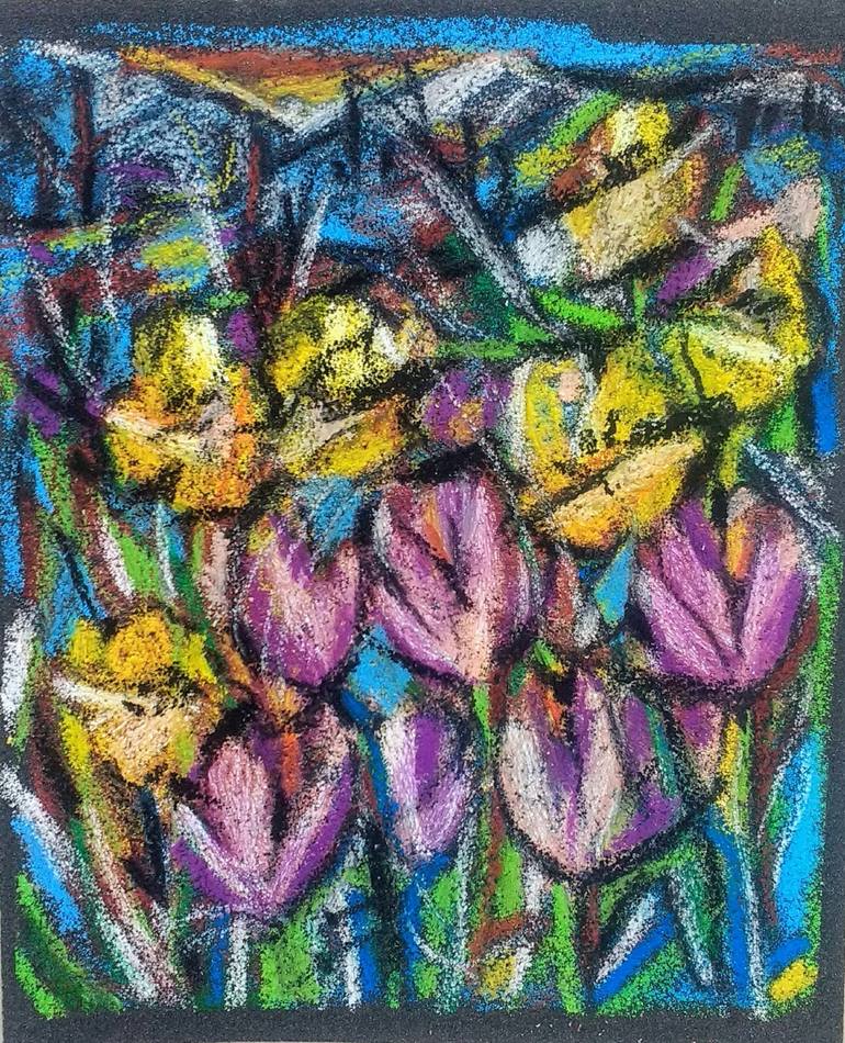 Contemporary Wall Art Oil Pastel Colorful 8x8 Original Abstract Art Drawing