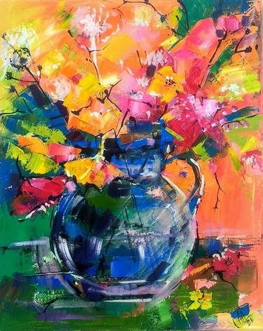 colorful bouquet abstract fine art oil painting impasto thumb