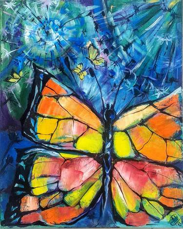 Butterfly at the night light original oil painting thumb