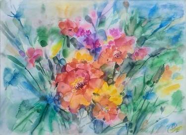 poppy meadow watercolor wall art thumb