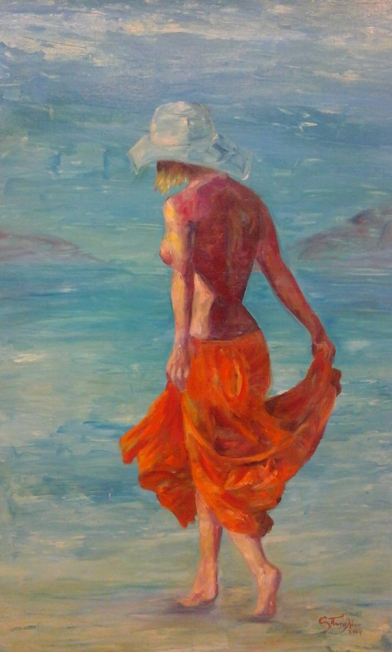The woman on the beach Painting by Evi Panteleon painter | Saatchi Art