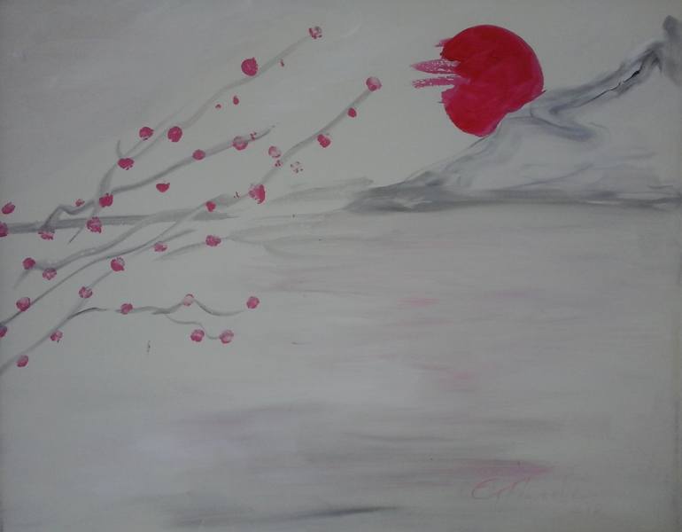 Original Seascape Painting by Evi Panteleon Painter | Expressionism Art on Canvas | Winter red sun, Loutraki