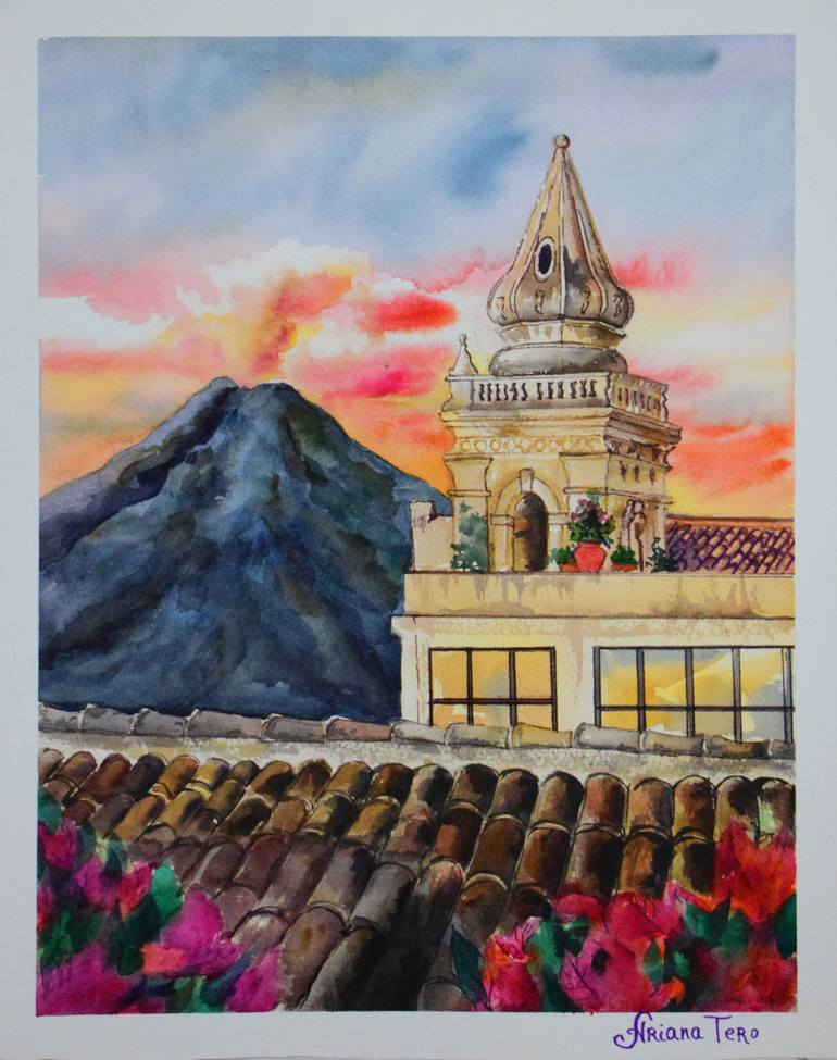 Original Art Deco Architecture Painting by Ariana Tero