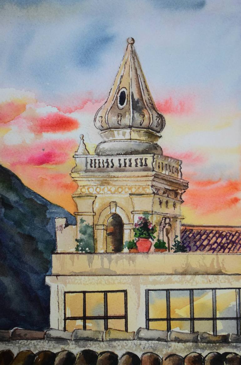 Original Art Deco Architecture Painting by Ariana Tero
