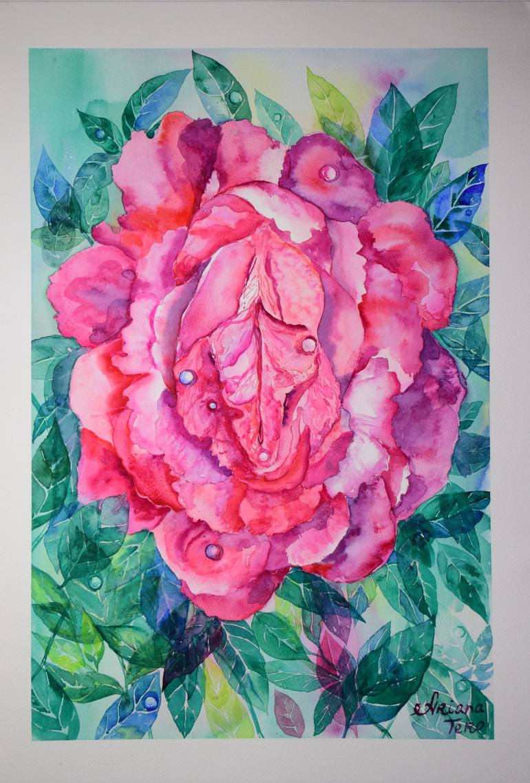 Yoni Pink Rose Painting by Ariana Tero | Saatchi Art