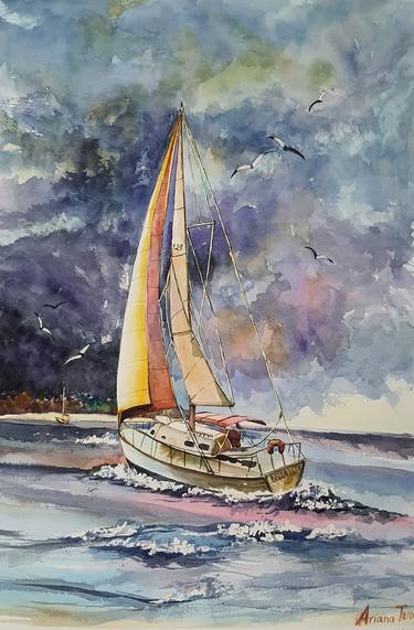 Original watercolor sail boat thumb