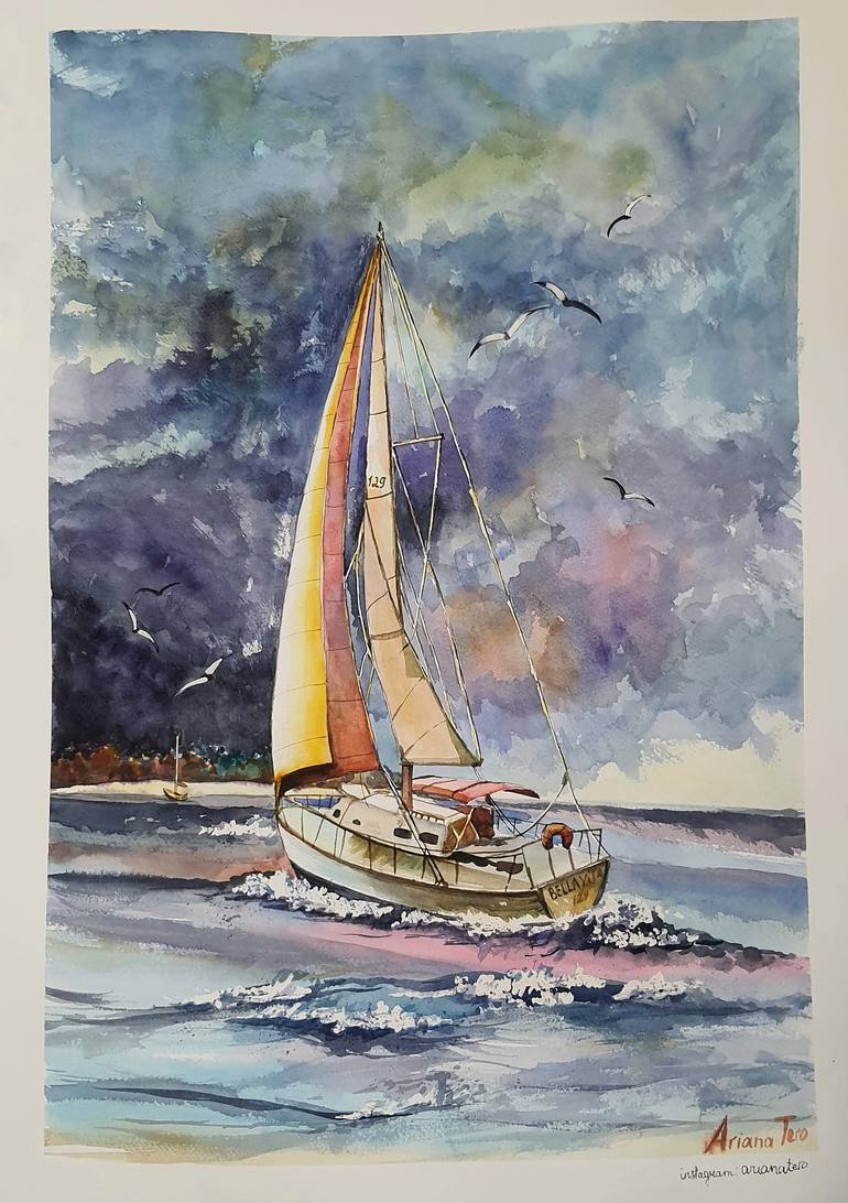 Original Abstract Boat Painting by Ariana Tero