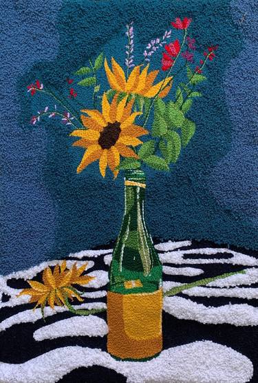 Saatchi Art Artist Llinos Owen; Mixed Media, “Wine Bottle Wild Flowers” #art