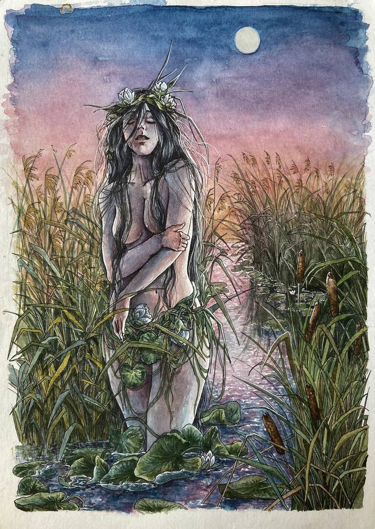 Mermaid - original watercolor drawing, naked woman, home interior, fairy  tails, illustration, reeds on the lake Drawing by Diana Hryshchenkova |  Saatchi Art