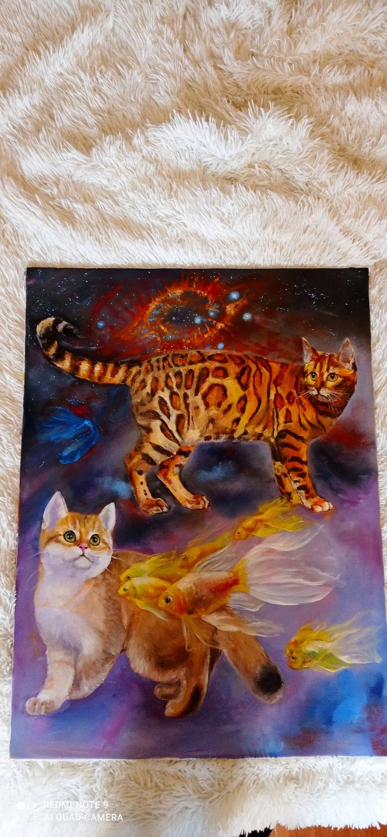 Original Surrealism Cats Painting by ALINA OLENINA ART