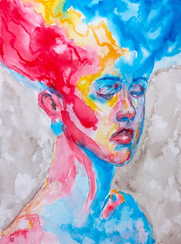 watercolor painting portrait abstract