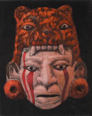 Aztec Jaguar Man Mask Black Velvet Painting thumb