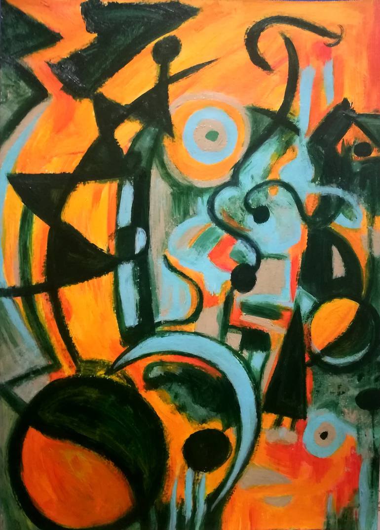 Original Conceptual Geometric Painting by Erika Somoskőy