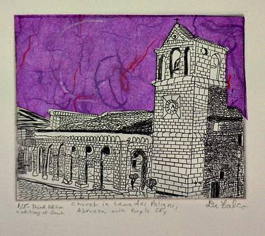 Church in Lama dei Peligni, Abruzzo, Italia, with Purple Sky thumb