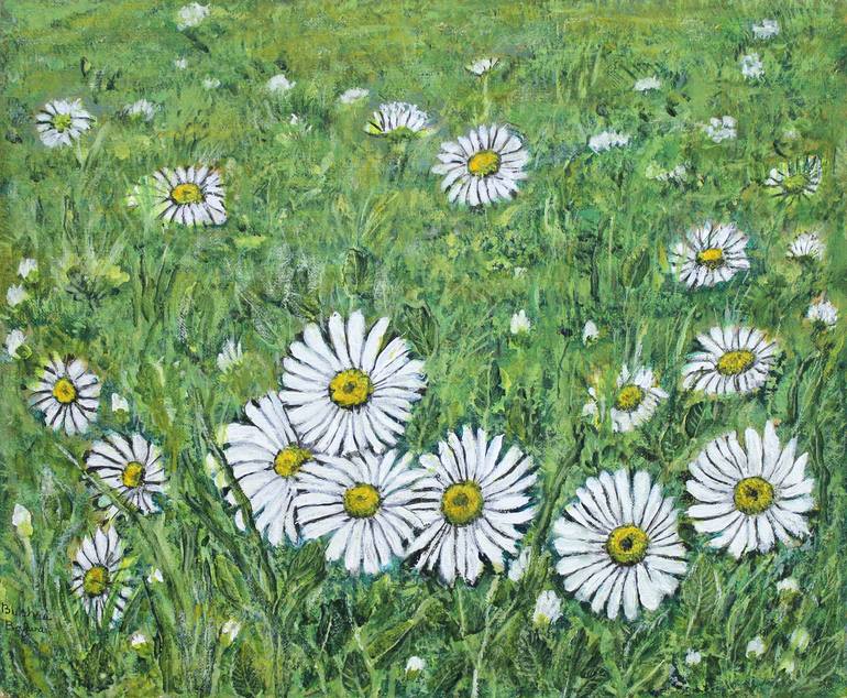 Original Floral Painting by Bushra Bajwa | Modernism Art on Canvas | White in Green