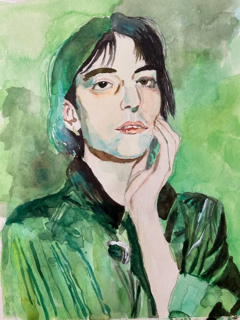 Portrait of Young Pattie Smith, watercolour A4 Painting by Joanna ...