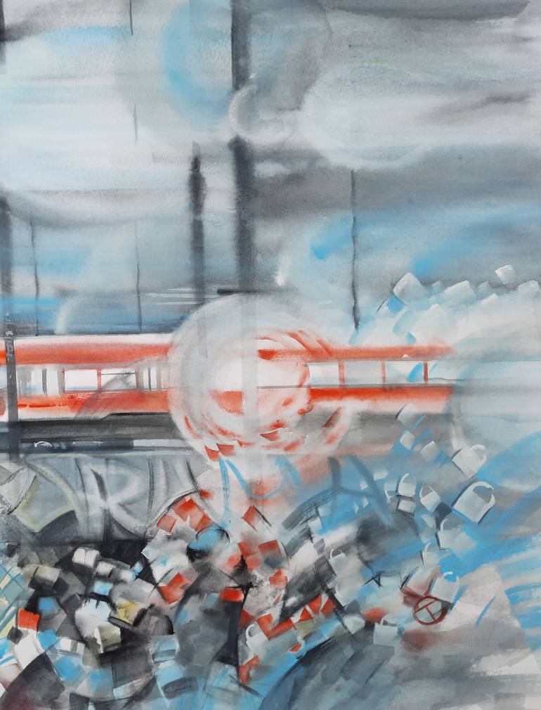 Original Abstract Expressionism Transportation Painting by Galia Rude