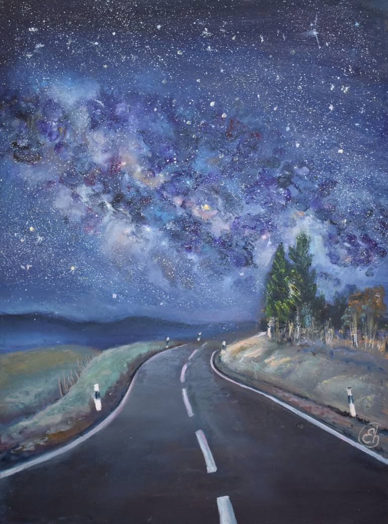 Night road Painting by Bogdalena Bah Saatchi Art