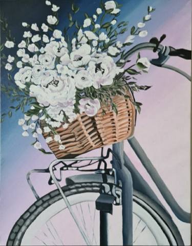 Bicycle with flower basket thumb