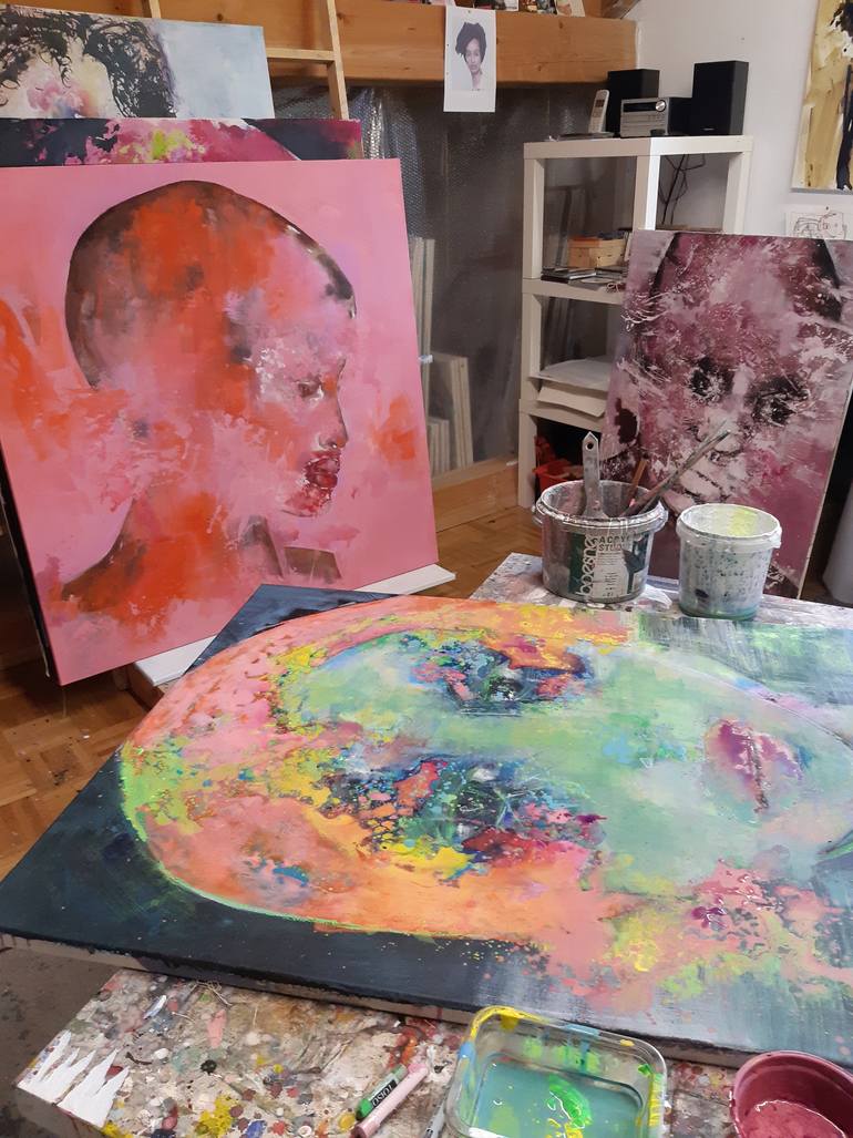 Original Abstract People Painting by Monika Lehmann